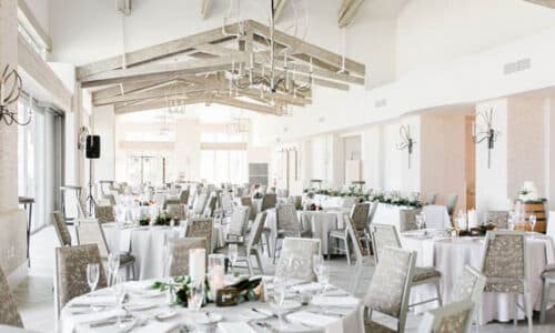 white and bright room at the Westin Hilton Head, SC set up with line tables and chairs.