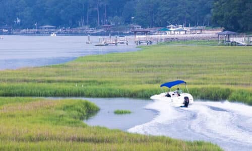 Boating through the grasses at Hilton Head Island, SC